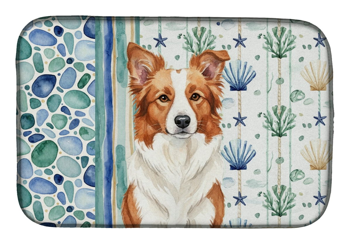Picture of Carolines Treasures WDK6924DDM 21 x 14 in. Red & White Border Collie Coastal Sea Glass Dish Drying Mat