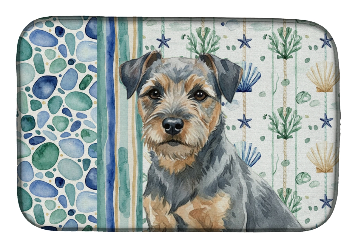 Picture of Carolines Treasures WDK6925DDM 21 x 14 in. Blue & Tan Border Terrier Coastal Sea Glass Dish Drying Mat