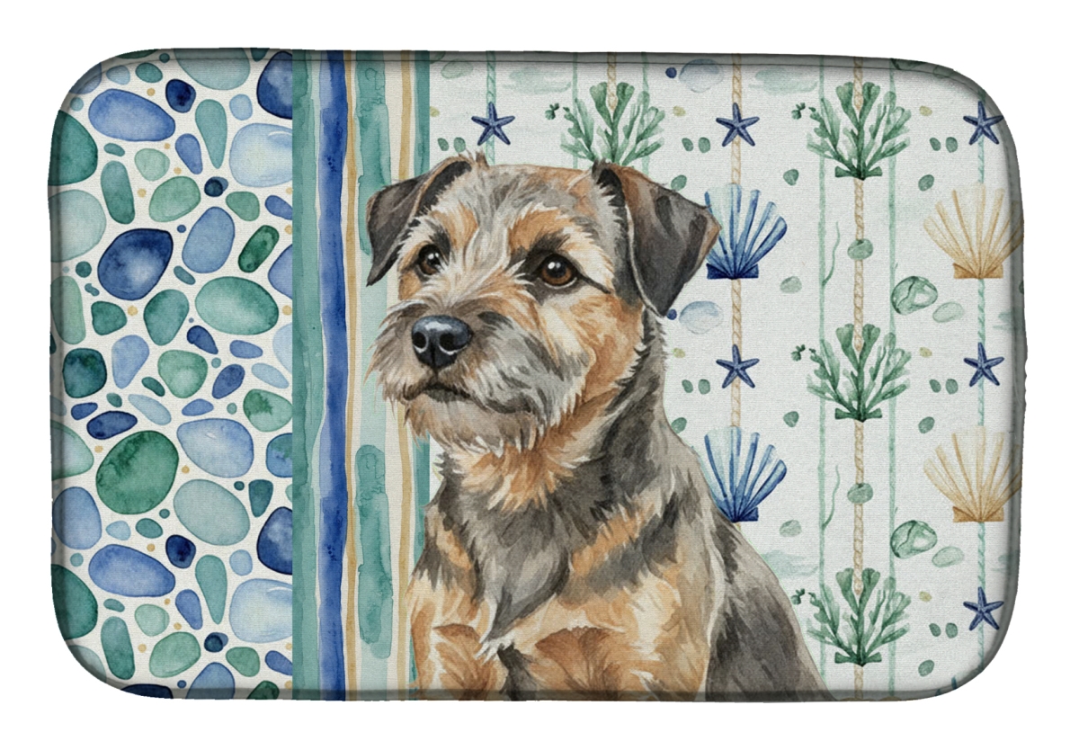 Picture of Carolines Treasures WDK6926DDM 21 x 14 in. Grizzle & Tan Border Terrier Coastal Sea Glass Dish Drying Mat