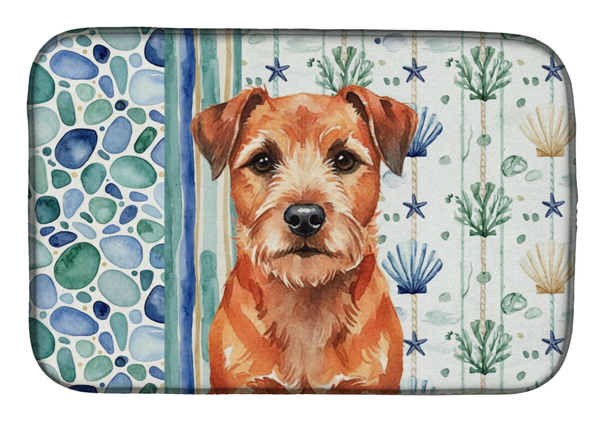 Picture of Carolines Treasures WDK6927DDM 21 x 14 in. Red Border Terrier Coastal Sea Glass Dish Drying Mat