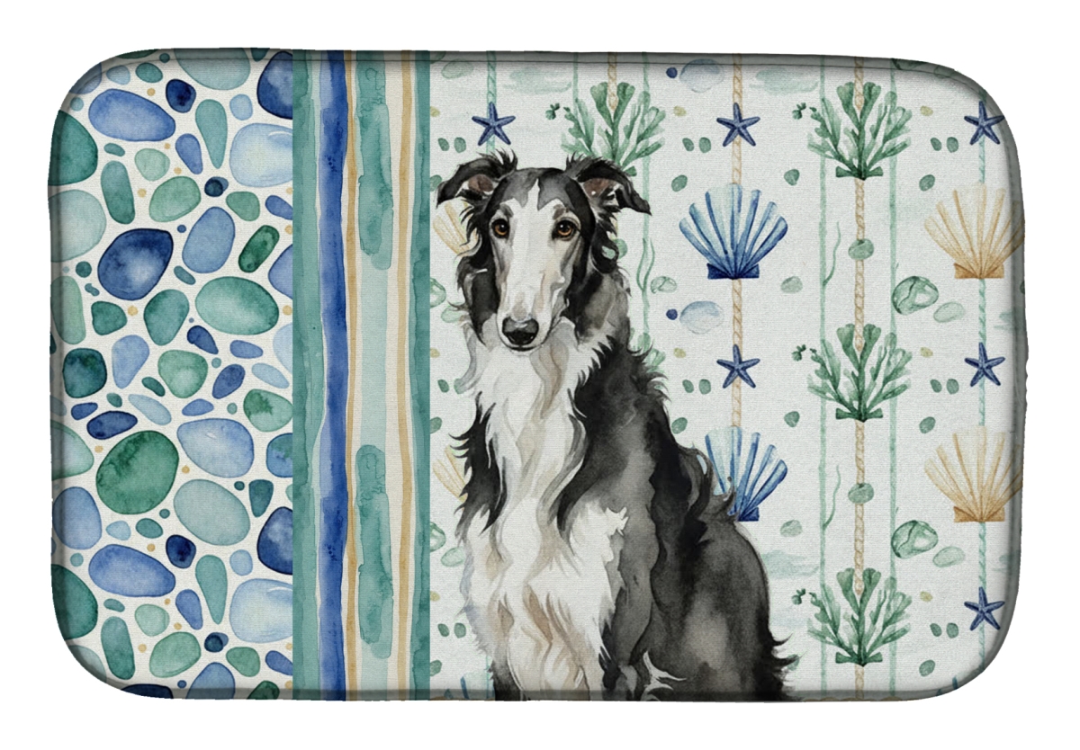 Picture of Carolines Treasures WDK6929DDM 21 x 14 in. Black & White Borzoi Coastal Sea Glass Dish Drying Mat