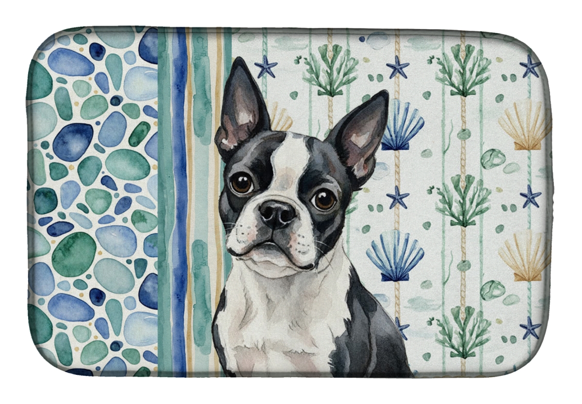 Picture of Carolines Treasures WDK6932DDM 21 x 14 in. Boston Terrier Coastal Sea Glass Dish Drying Mat