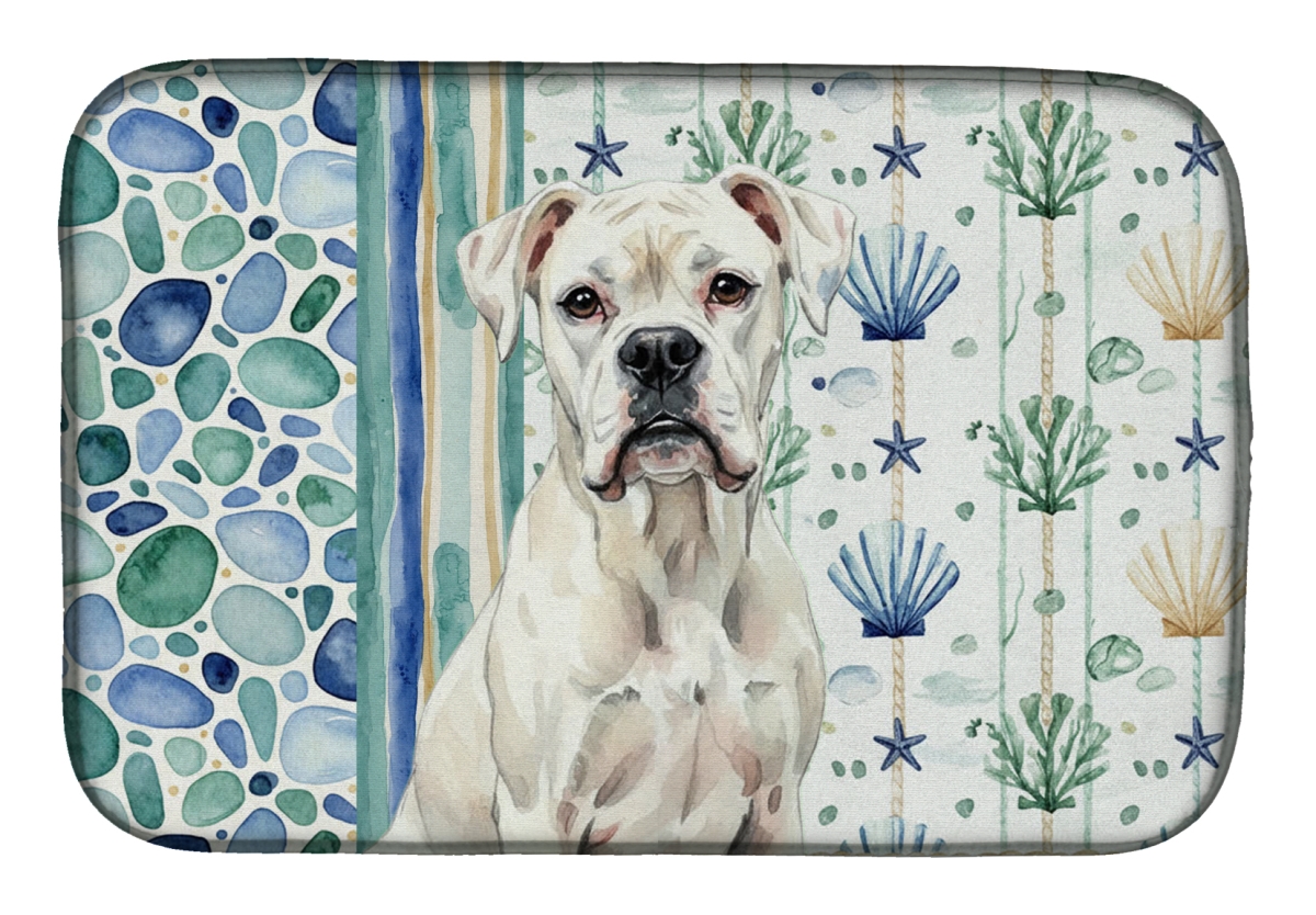 Picture of Carolines Treasures WDK6937DDM 21 x 14 in. White Boxer Coastal Sea Glass Dish Drying Mat