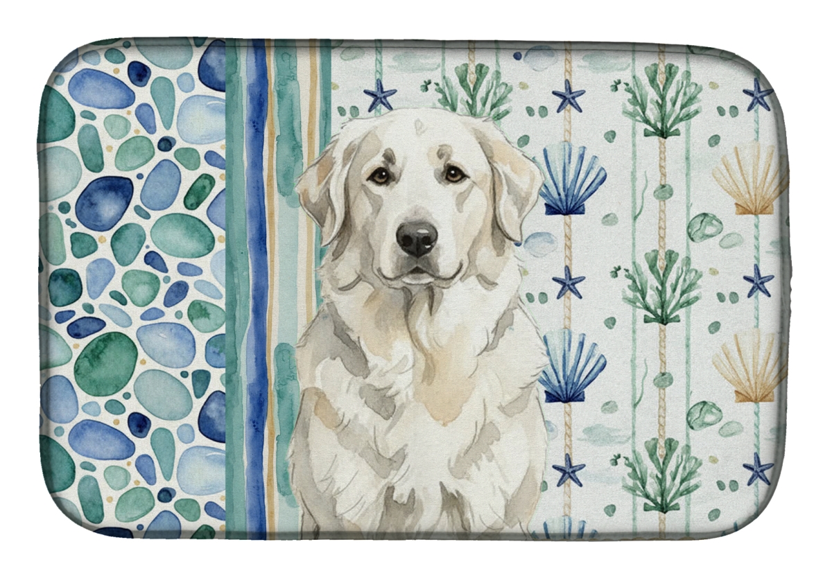 Picture of Carolines Treasures WDK7058DDM 21 x 14 in. White Great Pyrenees Coastal Sea Glass Dish Drying Mat