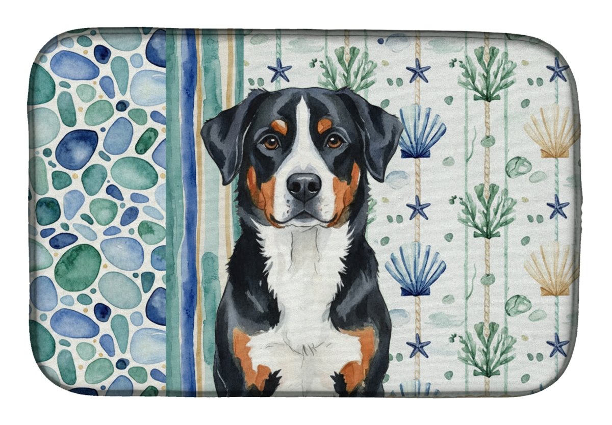 Picture of Carolines Treasures WDK7059DDM 21 x 14 in. Greater Swiss Mountain Dog Coastal Sea Glass Dish Drying Mat