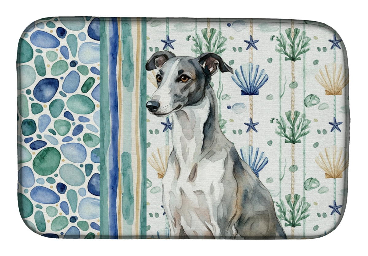 Picture of Carolines Treasures WDK7060DDM 21 x 14 in. Black & White Greyhound Coastal Sea Glass Dish Drying Mat