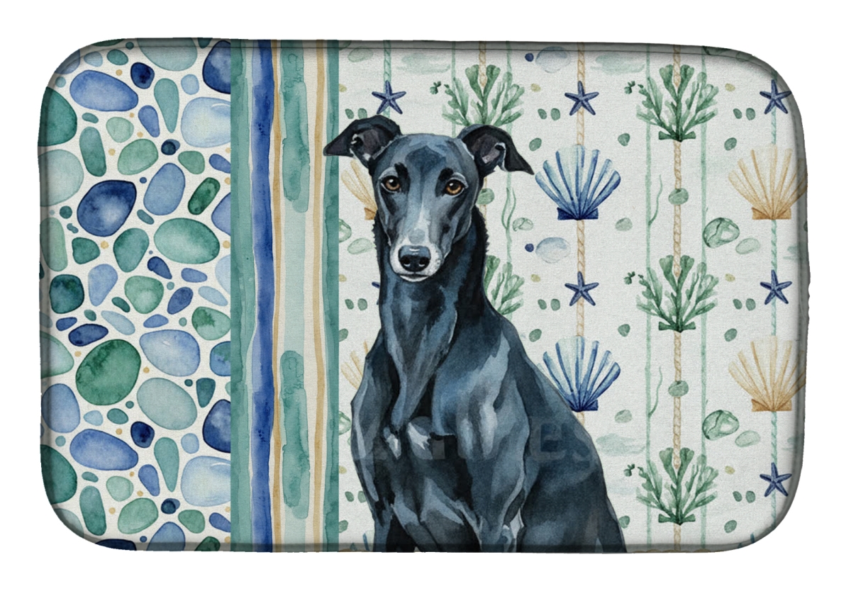 Picture of Carolines Treasures WDK7061DDM 21 x 14 in. Black Greyhound Coastal Sea Glass Dish Drying Mat
