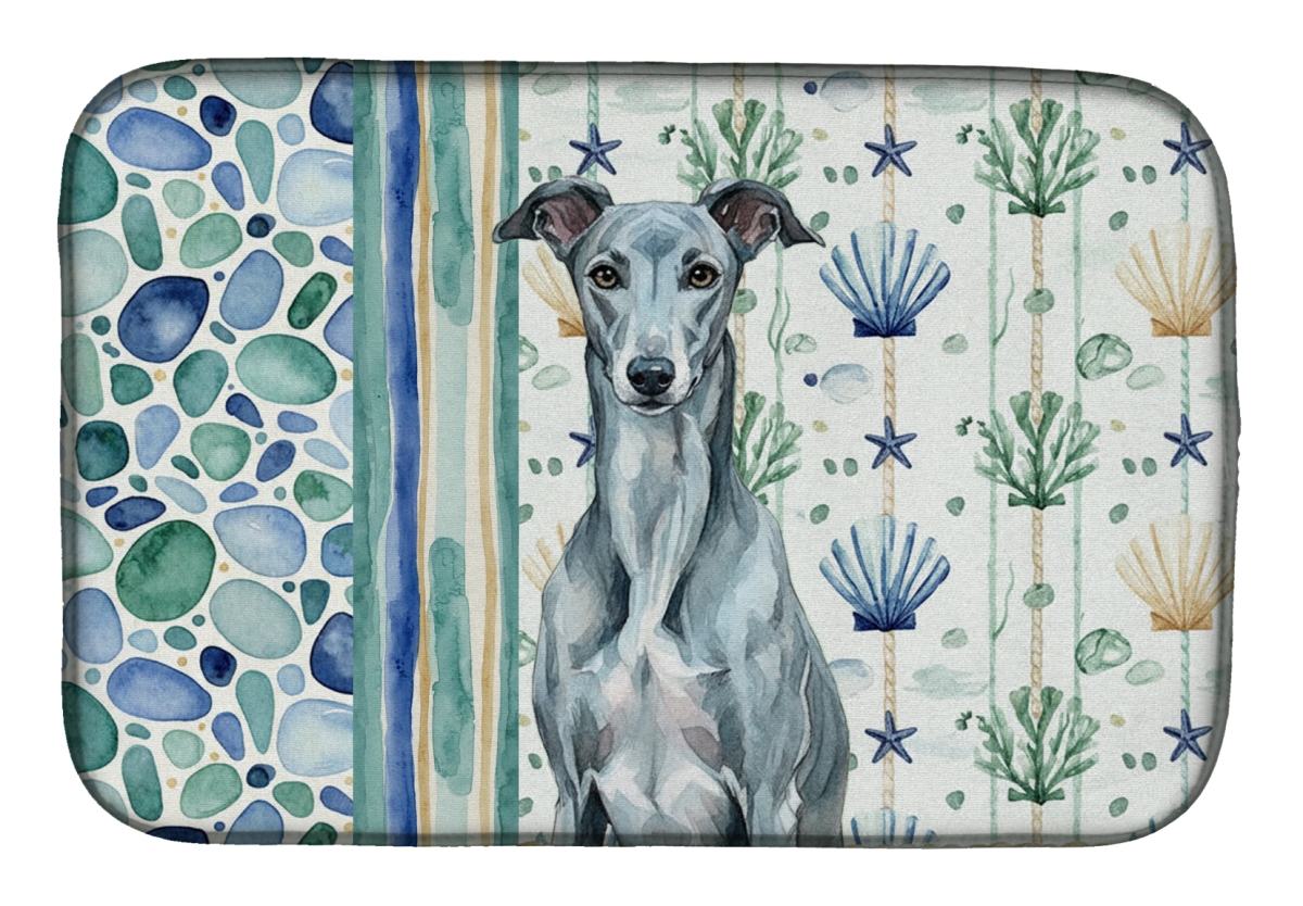 Picture of Carolines Treasures WDK7062DDM 21 x 14 in. Blue Brindle Greyhound Coastal Sea Glass Dish Drying Mat
