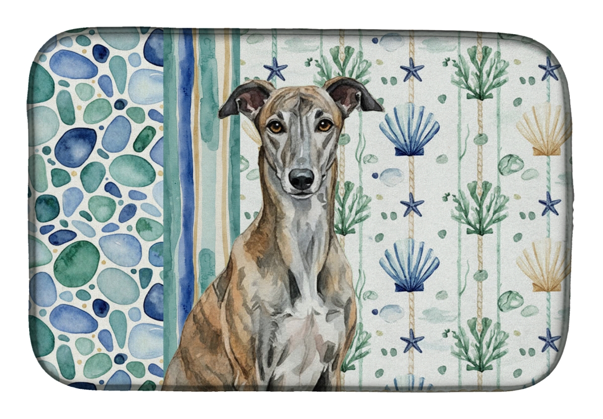 Picture of Carolines Treasures WDK7063DDM 21 x 14 in. Brindle Greyhound Coastal Sea Glass Dish Drying Mat