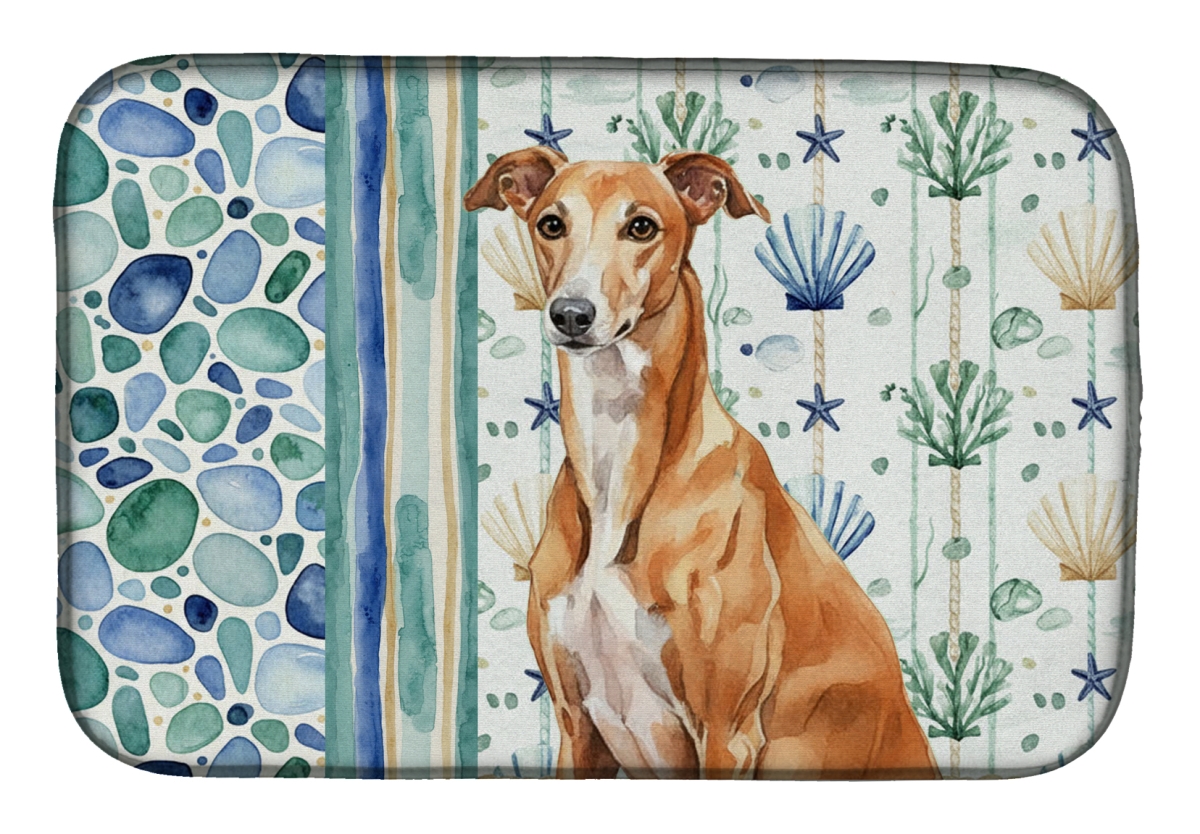 Picture of Carolines Treasures WDK7065DDM 21 x 14 in. Red Greyhound Coastal Sea Glass Dish Drying Mat