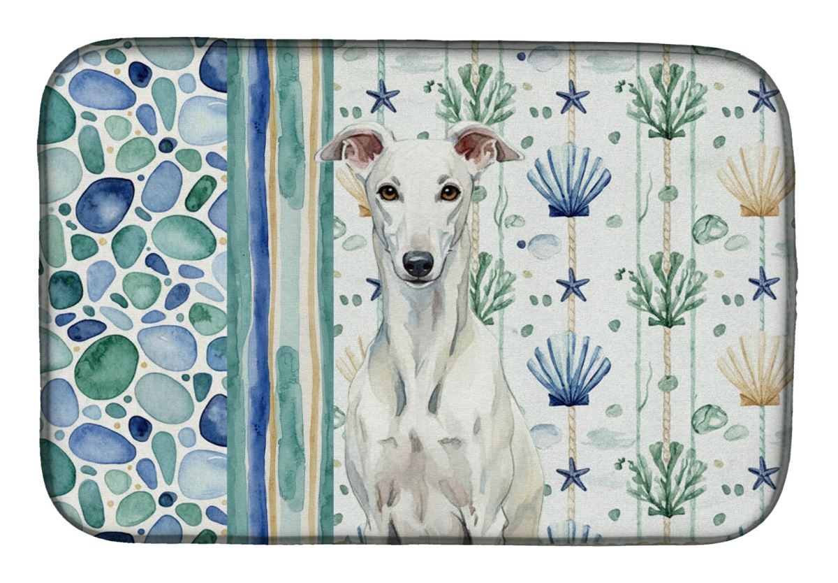 Picture of Carolines Treasures WDK7066DDM 21 x 14 in. White Greyhound Coastal Sea Glass Dish Drying Mat