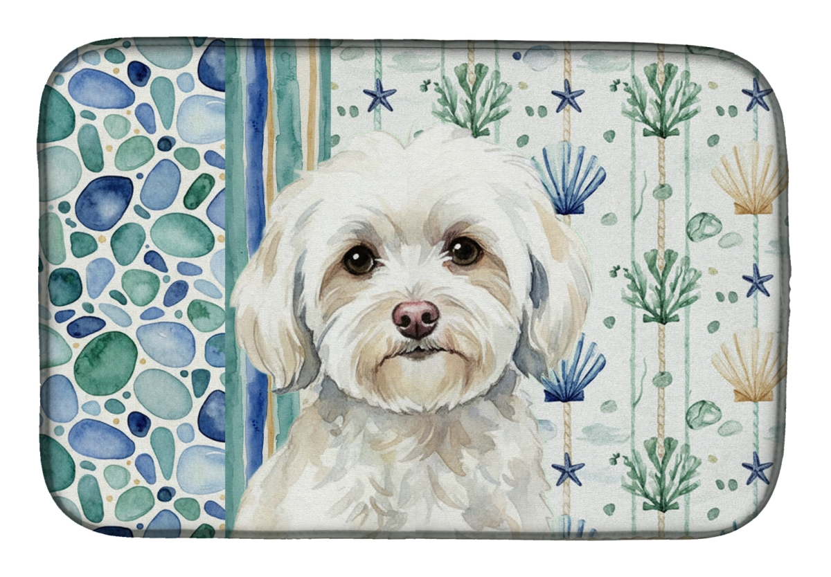Picture of Carolines Treasures WDK7070DDM 21 x 14 in. White Havanese Coastal Sea Glass Dish Drying Mat