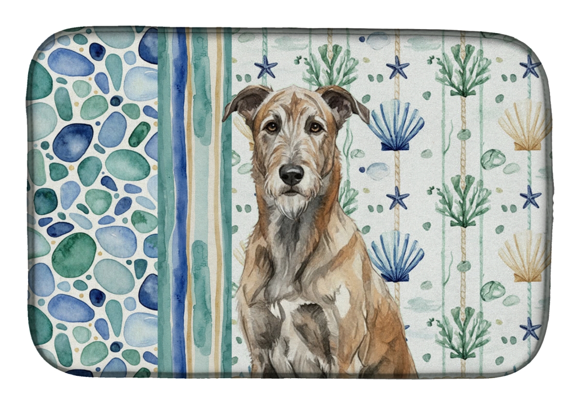 Picture of Carolines Treasures WDK7074DDM 21 x 14 in. Brindle Irish Wolfhound Coastal Sea Glass Dish Drying Mat