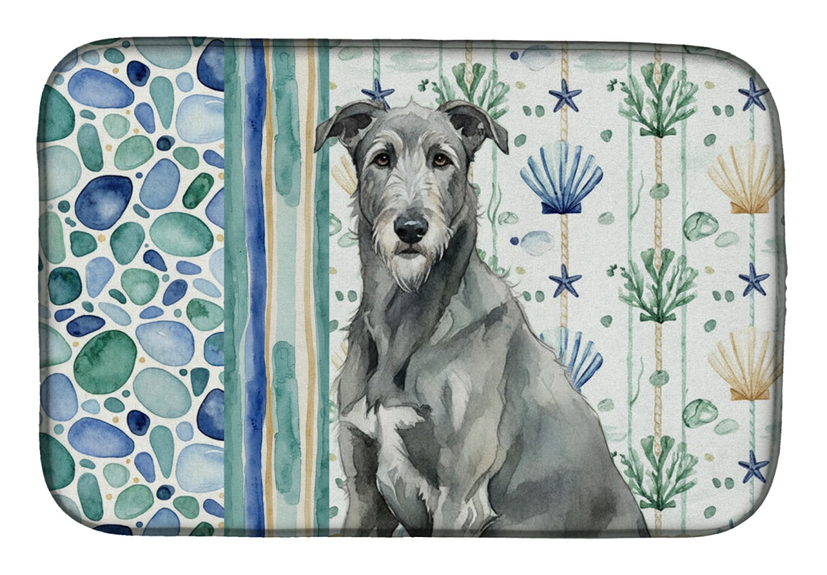Picture of Carolines Treasures WDK7075DDM 21 x 14 in. Gray Irish Wolfhound Coastal Sea Glass Dish Drying Mat