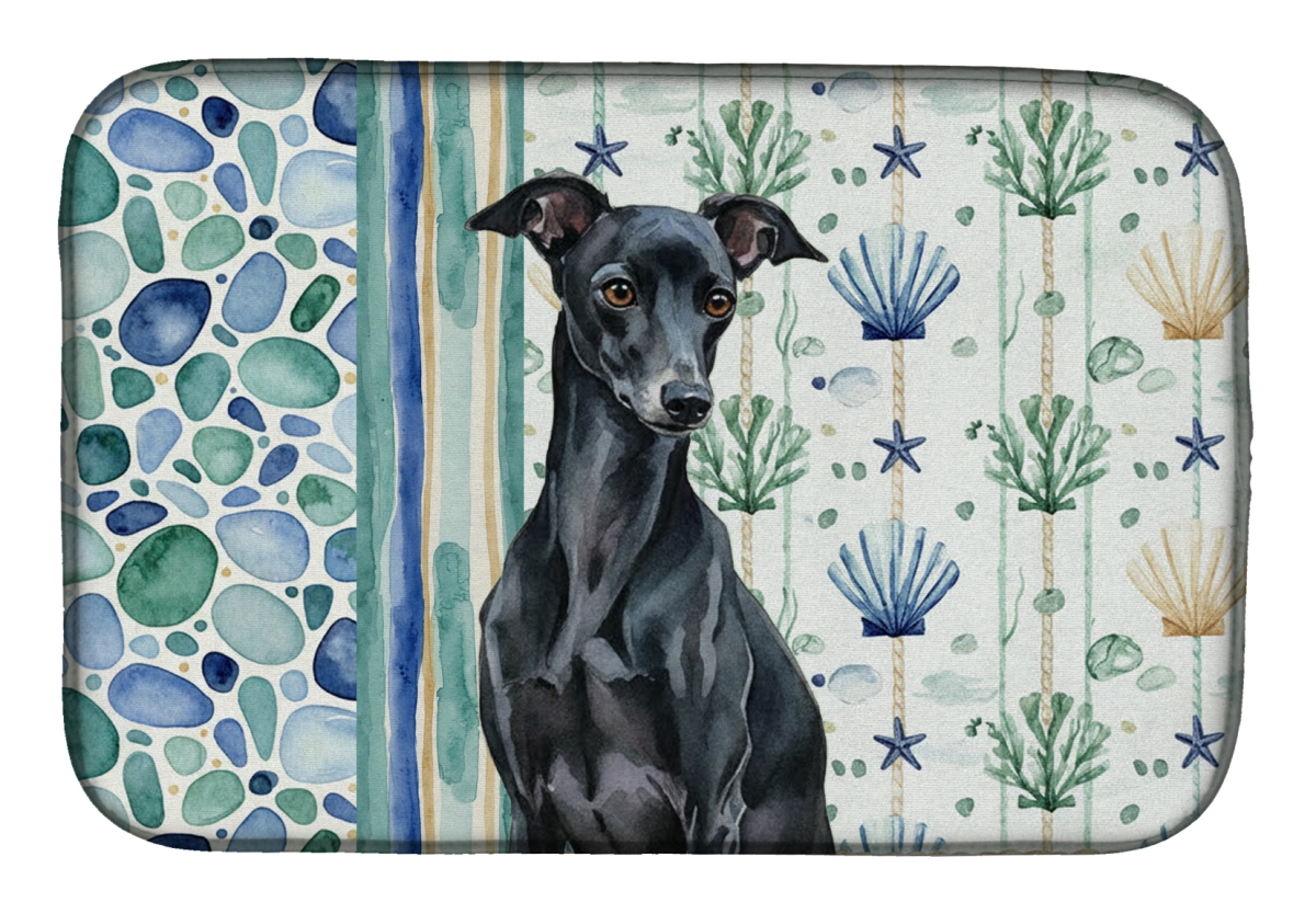 Picture of Carolines Treasures WDK7077DDM 21 x 14 in. Black Italian Greyhound Coastal Sea Glass Dish Drying Mat