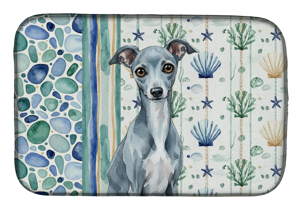 Picture of Carolines Treasures WDK7078DDM 21 x 14 in. Blue Italian Greyhound Coastal Sea Glass Dish Drying Mat