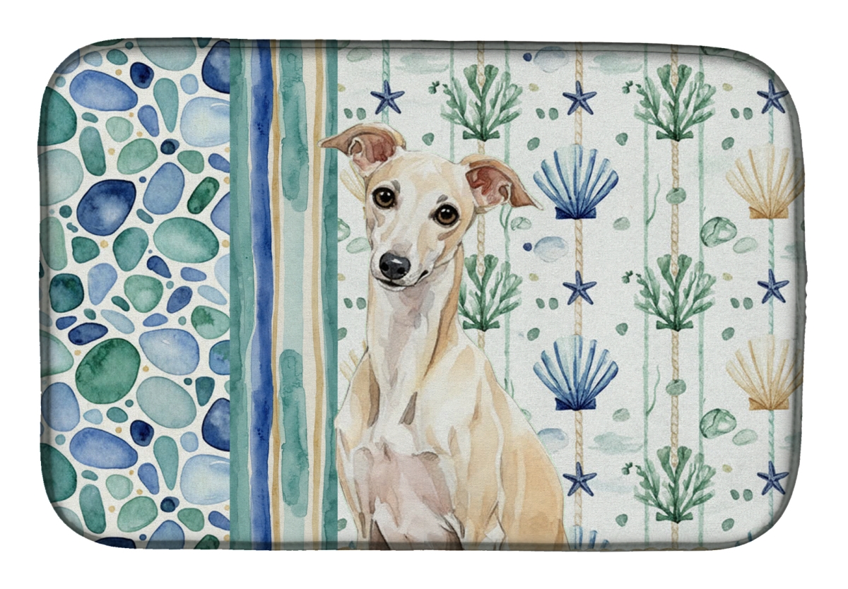 Picture of Carolines Treasures WDK7079DDM 21 x 14 in. Cream Italian Greyhound Coastal Sea Glass Dish Drying Mat