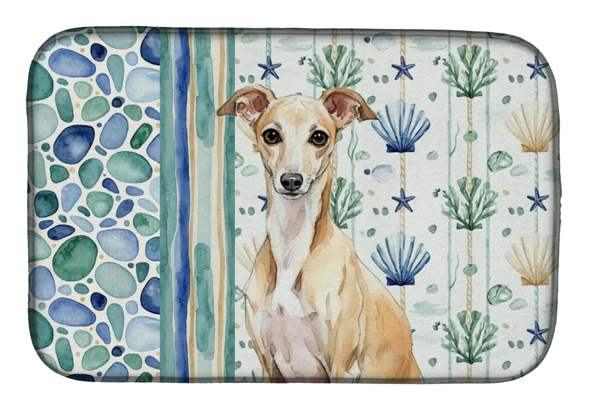 Picture of Carolines Treasures WDK7080DDM 21 x 14 in. Fawn Italian Greyhound Coastal Sea Glass Dish Drying Mat