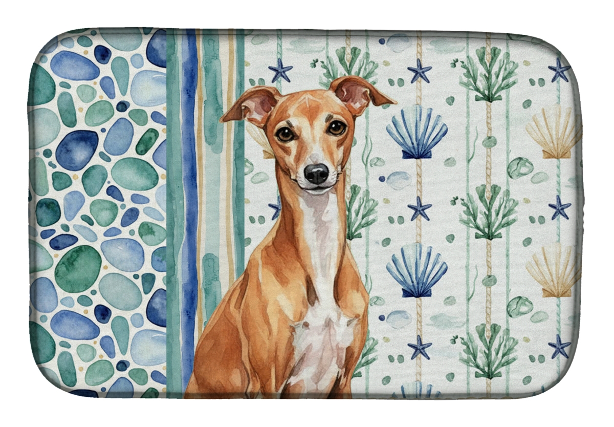 Picture of Carolines Treasures WDK7081DDM 21 x 14 in. Red Italian Greyhound Coastal Sea Glass Dish Drying Mat