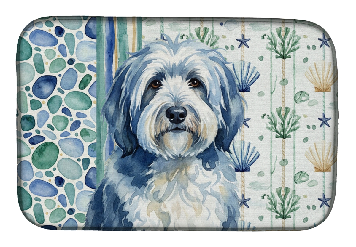 Picture of Carolines Treasures WDK7136DDM 21 x 14 in. Blue & White Old English Sheepdog Coastal Sea Glass Dish Drying Mat