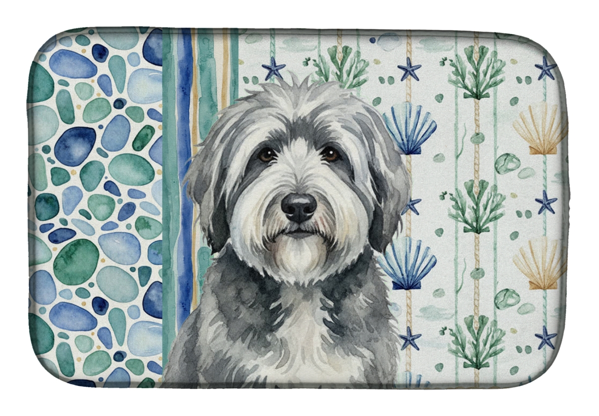 Picture of Carolines Treasures WDK7137DDM 21 x 14 in. Gray & White Old English Sheepdog Coastal Sea Glass Dish Drying Mat