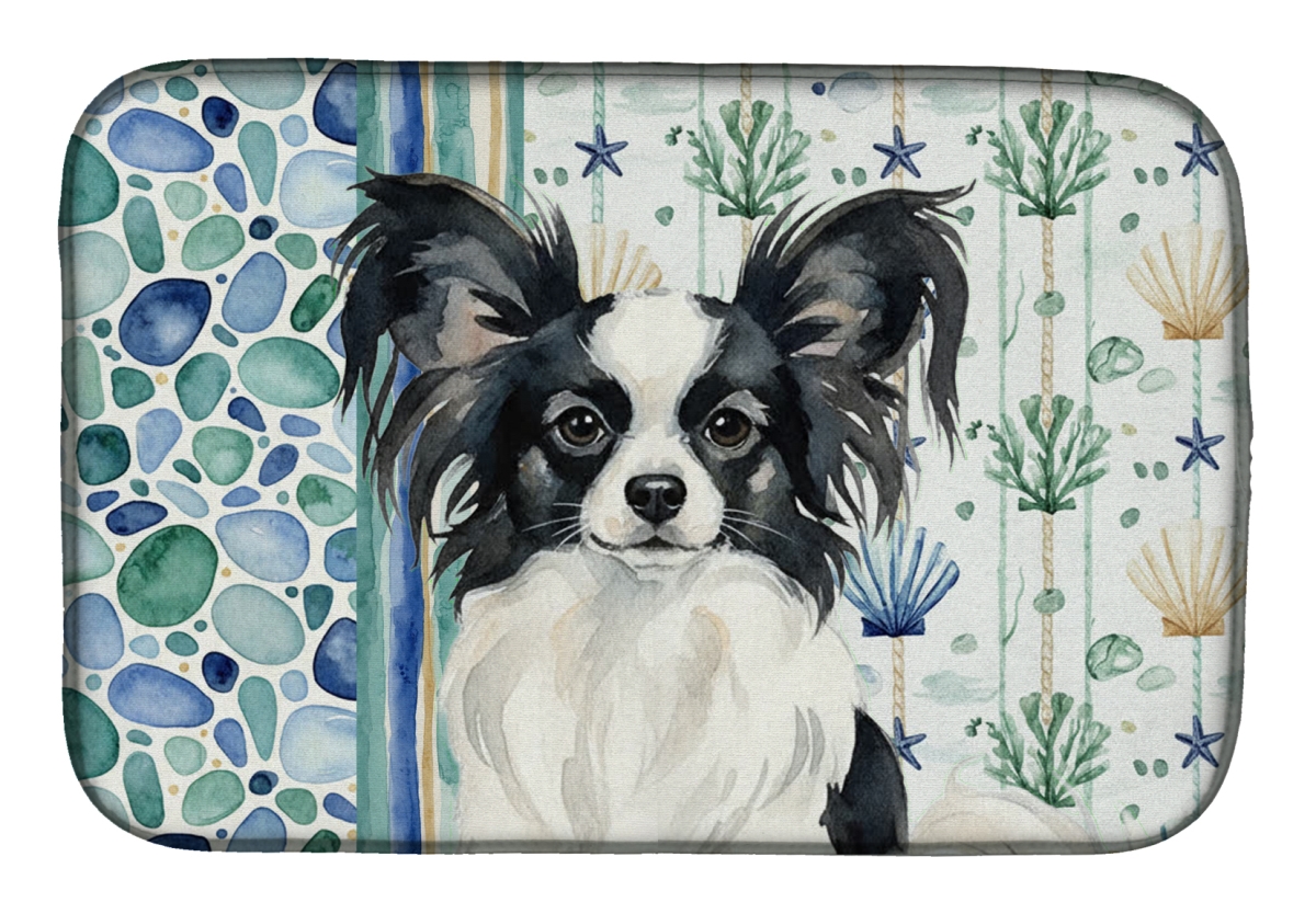 Picture of Carolines Treasures WDK7141DDM 21 x 14 in. Black & White Papillon Coastal Sea Glass Dish Drying Mat