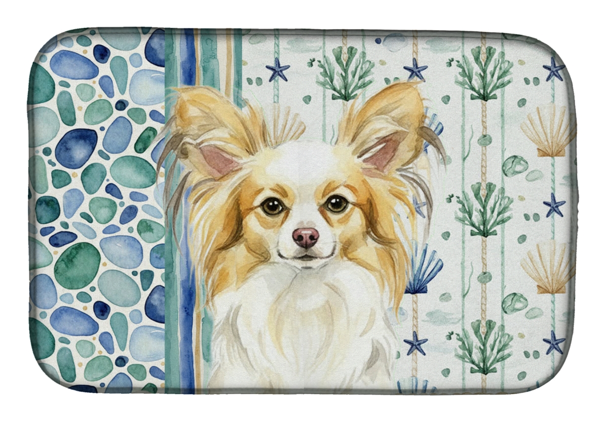 Picture of Carolines Treasures WDK7142DDM 21 x 14 in. Lemon & White Papillon Coastal Sea Glass Dish Drying Mat