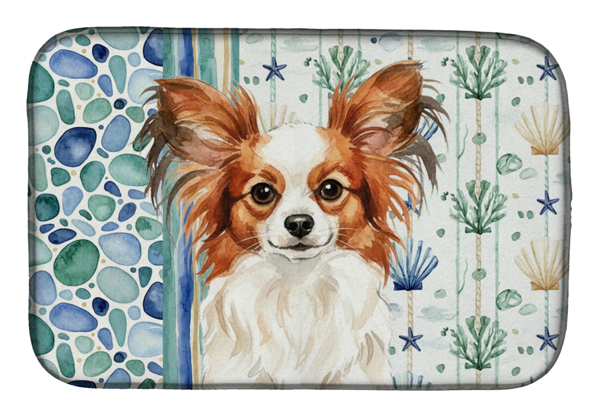 Picture of Carolines Treasures WDK7144DDM 21 x 14 in. White with Red Papillon Coastal Sea Glass Dish Drying Mat