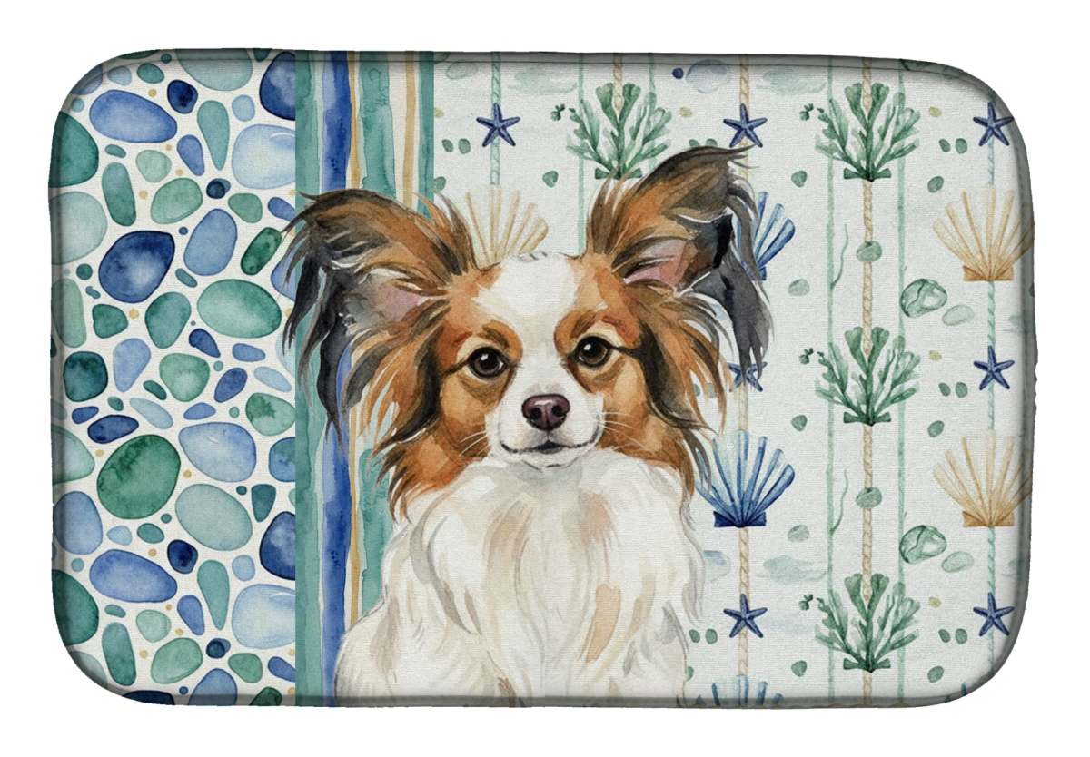 Picture of Carolines Treasures WDK7145DDM 21 x 14 in. White with Sable Papillon Coastal Sea Glass Dish Drying Mat