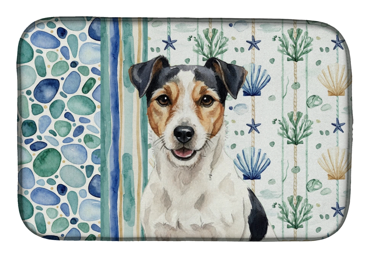 Picture of Carolines Treasures WDK7146DDM 21 x 14 in. Parson Russell Terrier Coastal Sea Glass Dish Drying Mat