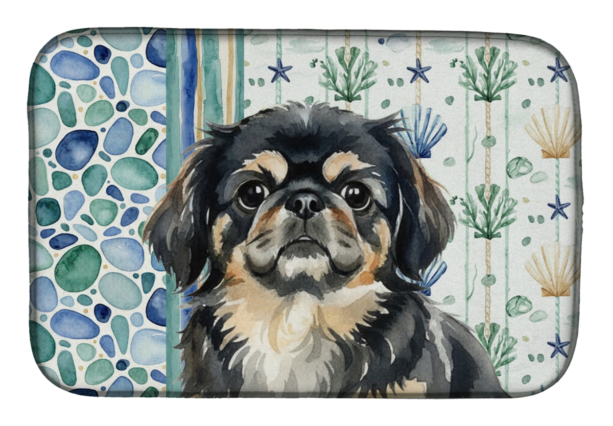 Picture of Carolines Treasures WDK7147DDM 21 x 14 in. Black & Tan Pekingese Coastal Sea Glass Dish Drying Mat