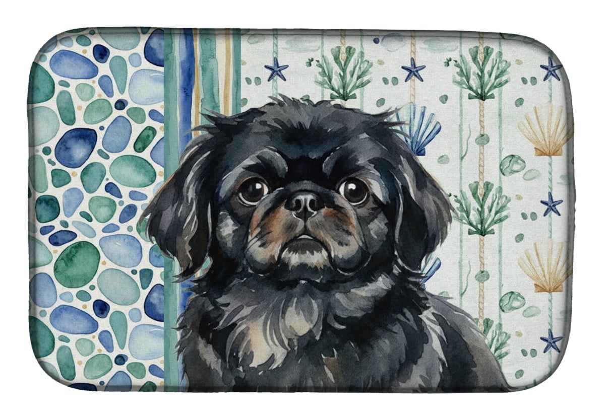 Picture of Carolines Treasures WDK7148DDM 21 x 14 in. Black Pekingese Coastal Sea Glass Dish Drying Mat