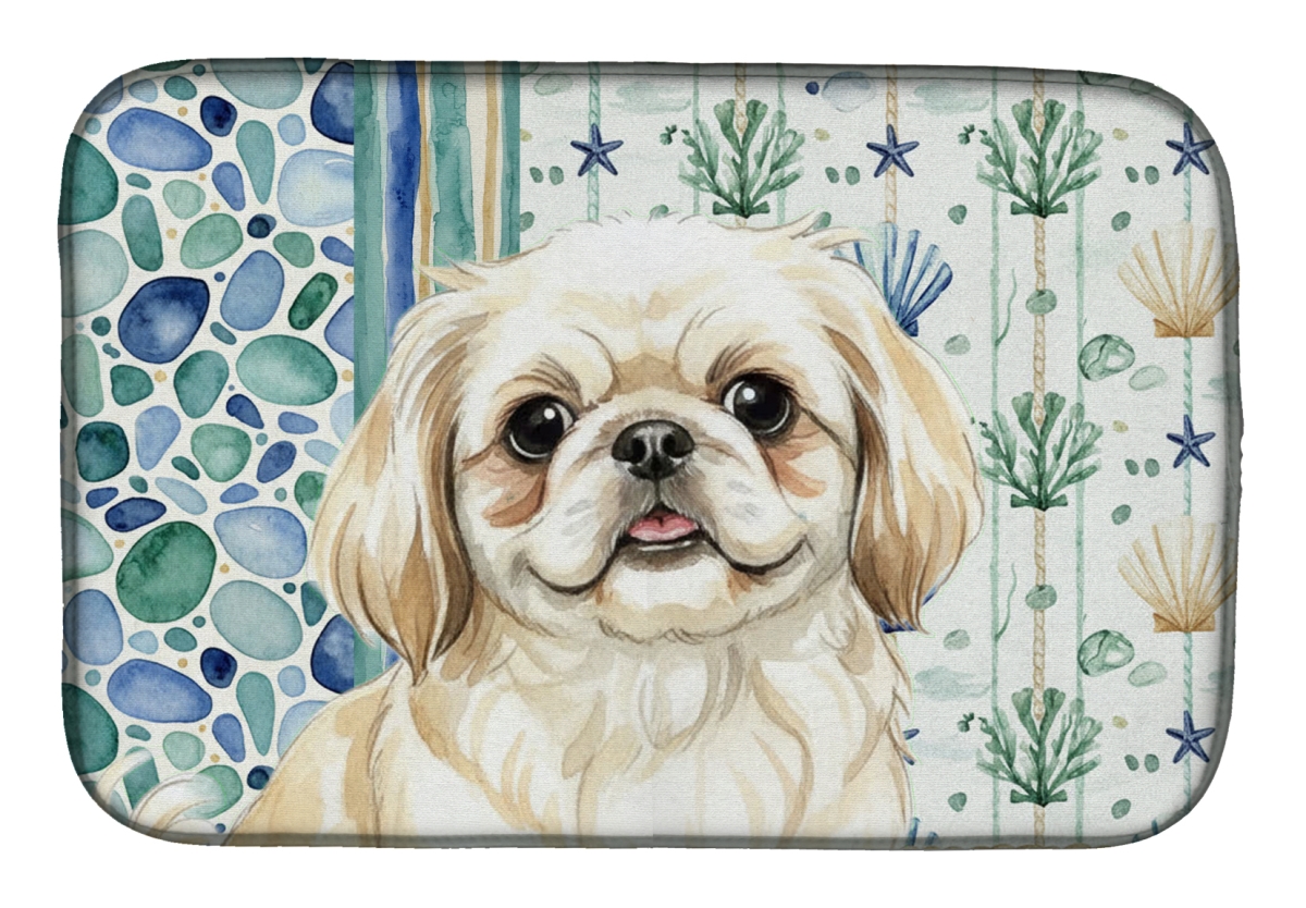 Picture of Carolines Treasures WDK7149DDM 21 x 14 in. Cream Pekingese Coastal Sea Glass Dish Drying Mat