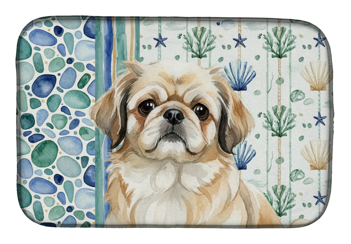 Picture of Carolines Treasures WDK7150DDM 21 x 14 in. Fawn Pekingese Coastal Sea Glass Dish Drying Mat