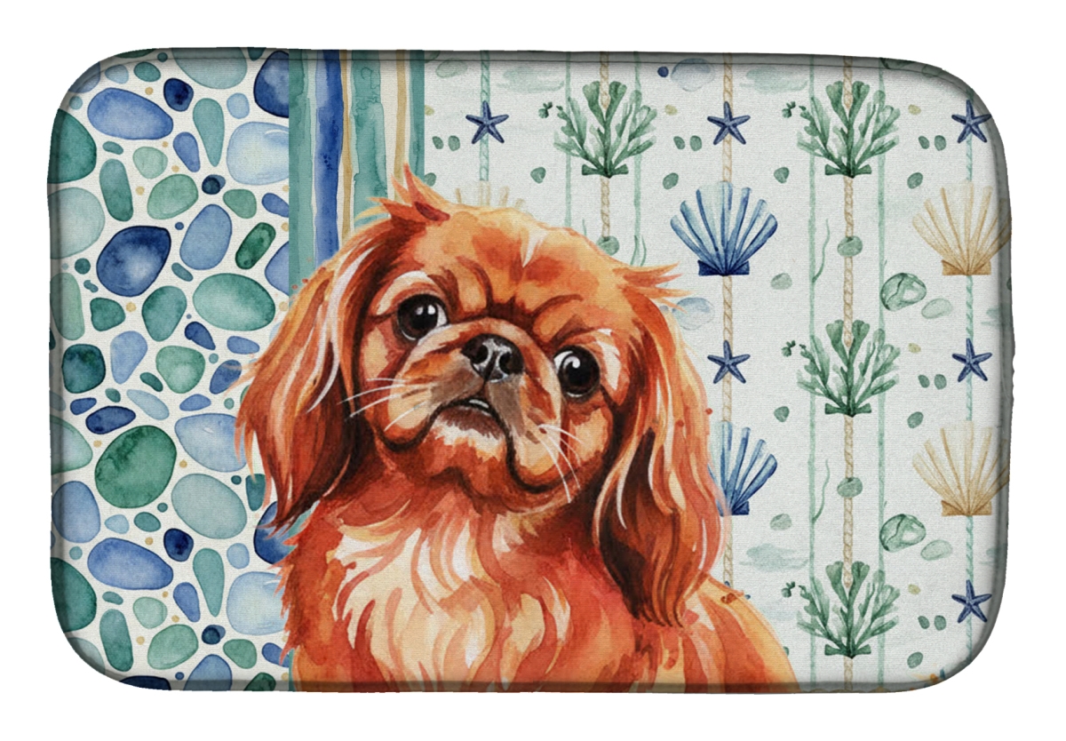 Picture of Carolines Treasures WDK7151DDM 21 x 14 in. Red Pekingese Coastal Sea Glass Dish Drying Mat