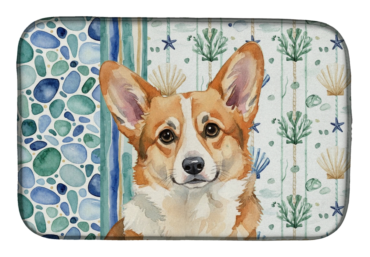Picture of Carolines Treasures WDK7153DDM 21 x 14 in. Corgi Coastal Sea Glass Dish Drying Mat