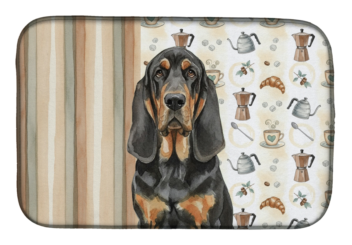 Picture of Carolines Treasures WDK7317DDM 21 x 14 in. Black & Tan Bloodhound Coffee Bar Dish Drying Mat