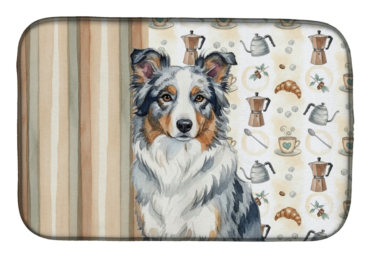 Picture of Carolines Treasures WDK7322DDM 21 x 14 in. Blue Merle Border Collie Coffee Bar Dish Drying Mat