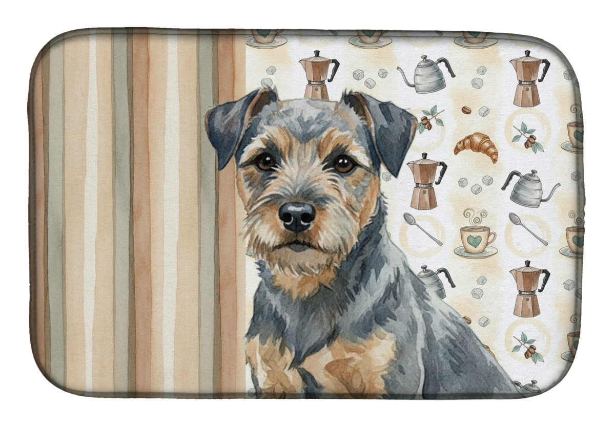 Picture of Carolines Treasures WDK7325DDM 21 x 14 in. Blue & Tan Border Terrier Coffee Bar Dish Drying Mat