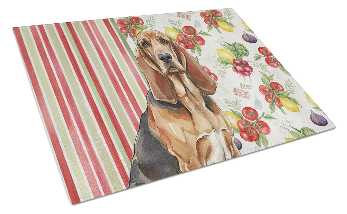 Picture of Carolines Treasures WDK8118LCB 11.25 x 15.25 in. Liver & Tan Bloodhound Vegetables Glass Cutting Board