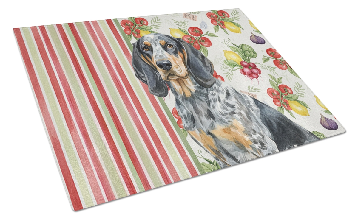 Picture of Carolines Treasures WDK8119LCB 11.25 x 15.25 in. Bluetick Coonhound Vegetables Glass Cutting Board