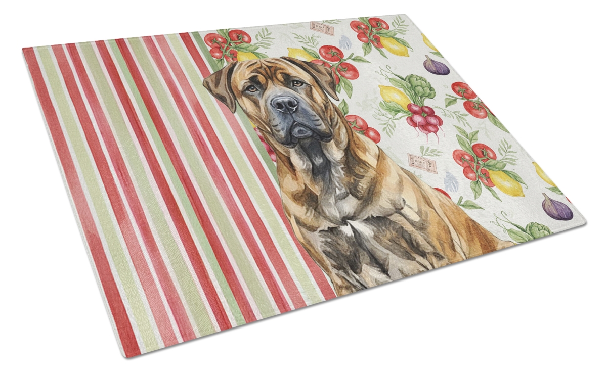Picture of Carolines Treasures WDK8120LCB 11.25 x 15.25 in. Brindle Boerboel Vegetables Glass Cutting Board