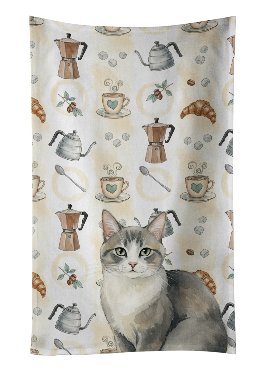 FNT1380KTWL 25 x 15 in. Gray & White Cat Coffee Time Kitchen Towel