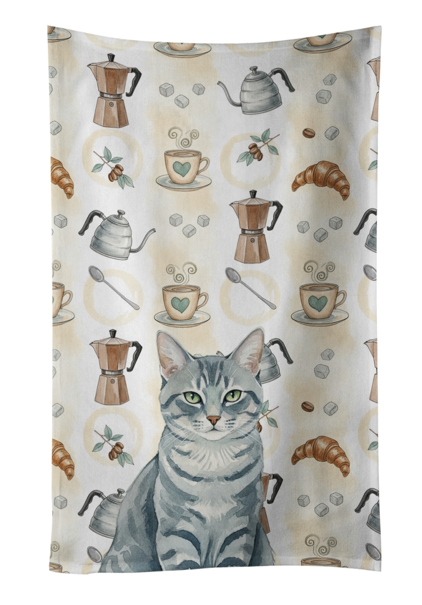 FNT1381KTWL 25 x 15 in. Gray Mackerel Tabby Cat Coffee Time Kitchen Towel