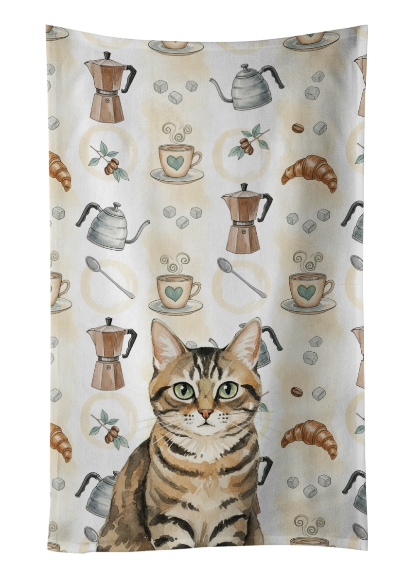 FNT1383KTWL 25 x 15 in. Mackerel Tabby Brown Cat Coffee Time Kitchen Towel