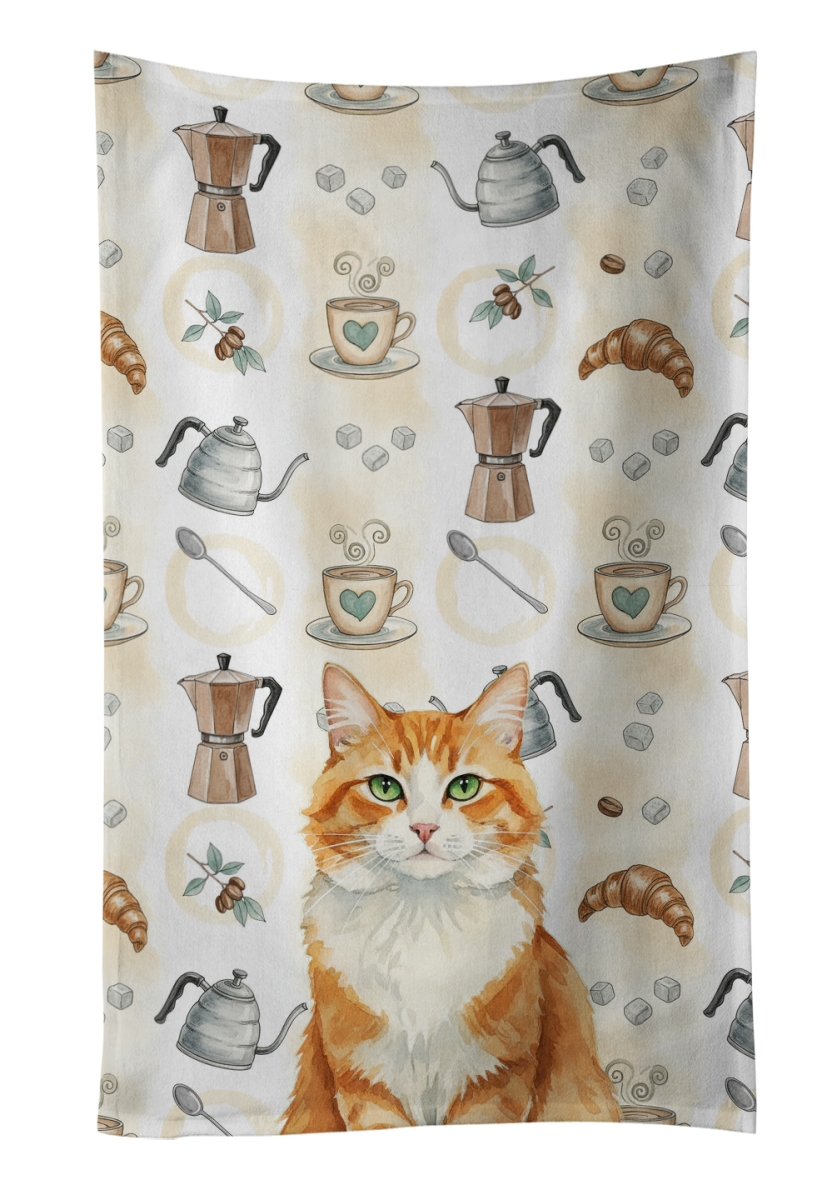 FNT1389KTWL 25 x 15 in. Orange & White Cat Coffee Time Kitchen Towel