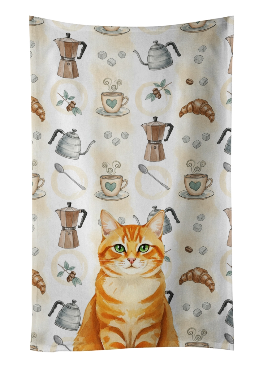 FNT1390KTWL 25 x 15 in. Orange Classic Tabby Cat Coffee Time Kitchen Towel