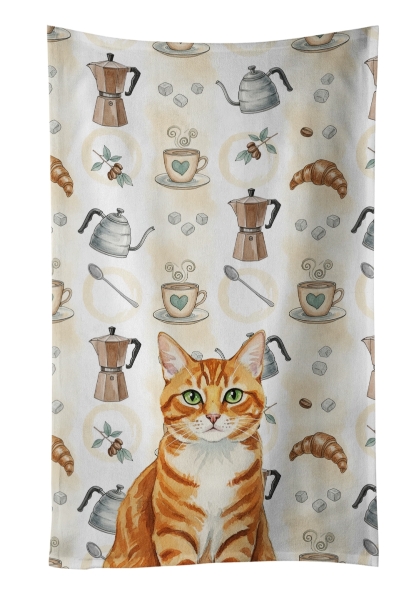 FNT1391KTWL 25 x 15 in. Orange Mackerel Tabby Cat Coffee Time Kitchen Towel