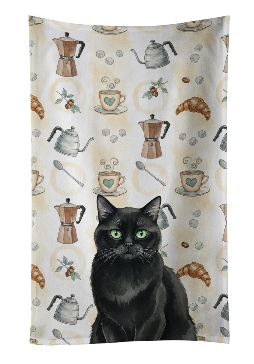 FNT1393KTWL 25 x 15 in. Persian Black Cat Coffee Time Kitchen Towel