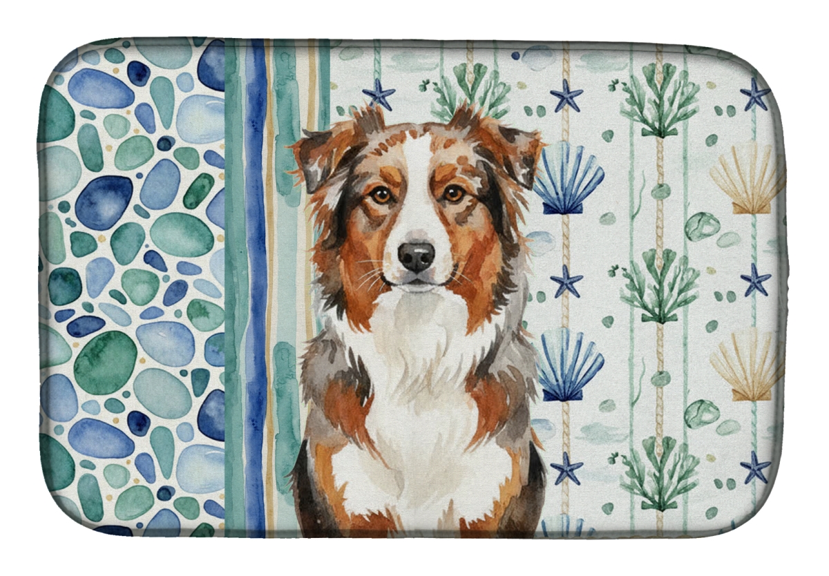 Picture of Carolines Treasures WDK6891DDM 21 x 14 in. Red Merle Australian Shepherd Coastal Sea Glass Dish Drying Mat